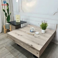 Mẫu Bàn trà vuông vân gỗ kèm bàn con hộp gợi ý cho không gian phòng khách gọn đẹp