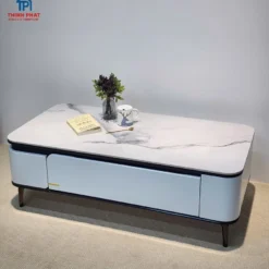Bàn sofa xanh nhạt một ngăn kéo mặt đá trắng phong cách hiện đại, hợp căn hộ và nhà phố tại Đà Nẵng
