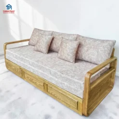 Sofa bed thông minh gỗ Sồi ảnh góc phải có đệm tại Đà Nẵng