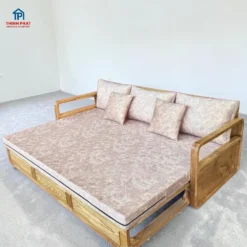 Sofa bed thông minh gỗ Sồi kéo thành giường có đệm cao cấp tại Nội thất Thịnh Phát