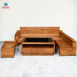 Sofa góc gỗ Hương Xám chân hộp tựa cong sang trọng bền đẹp tại Nội thất Thịnh Phát Đà Nẵng